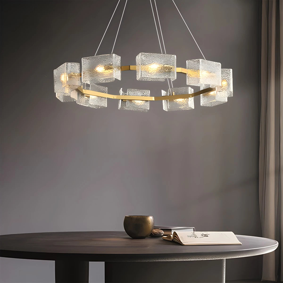 Antizer Textured Glass Round Chandelier
