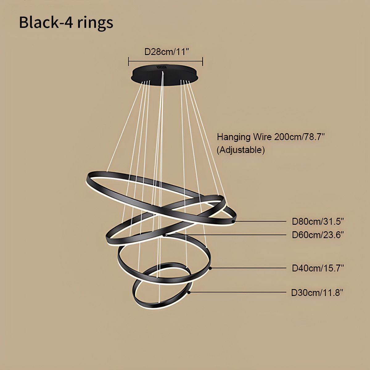 Antizer Tiered Ring Chandelier with Multi-Layer Rings