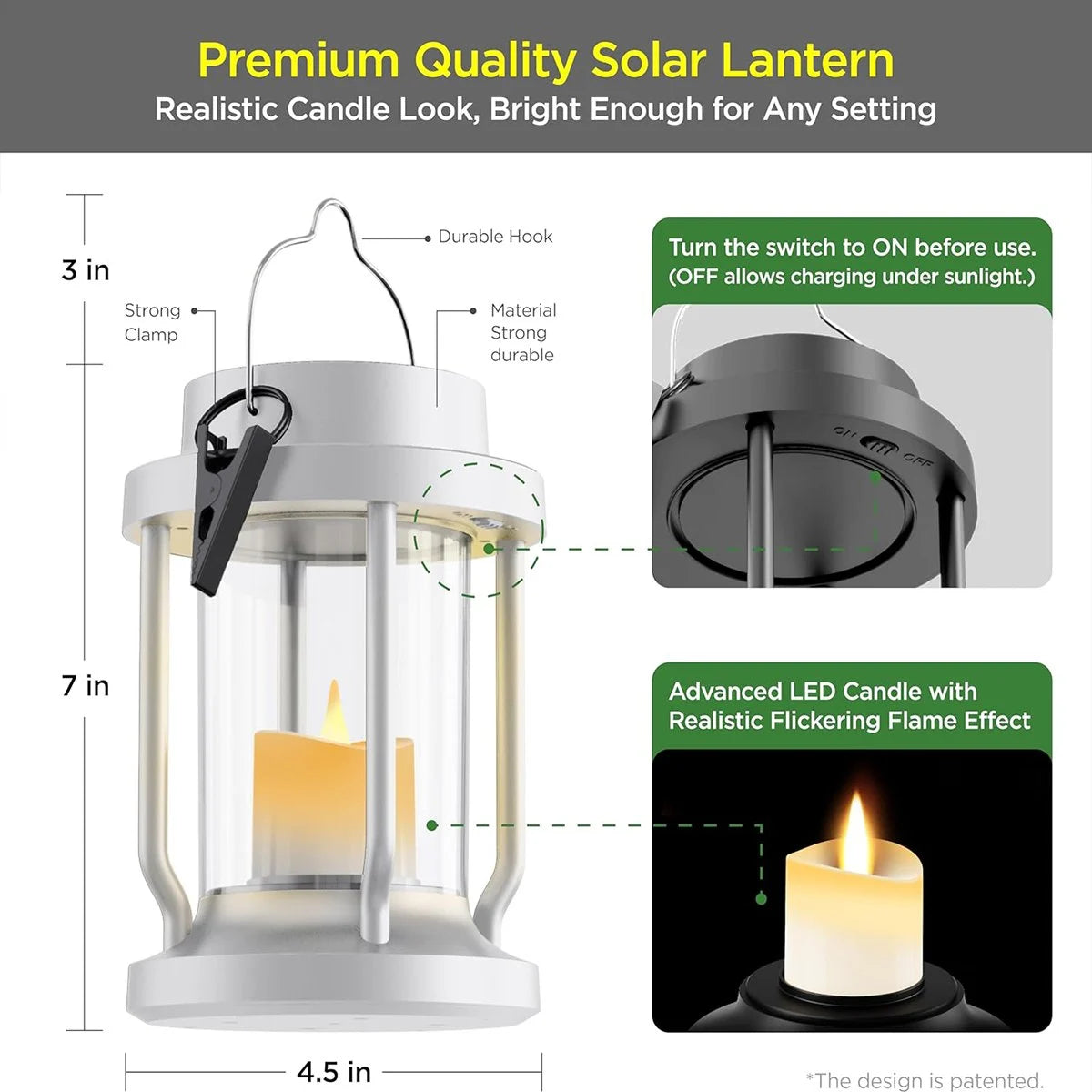 Antizer Solar Flameless Candle Lantern Hanging Light