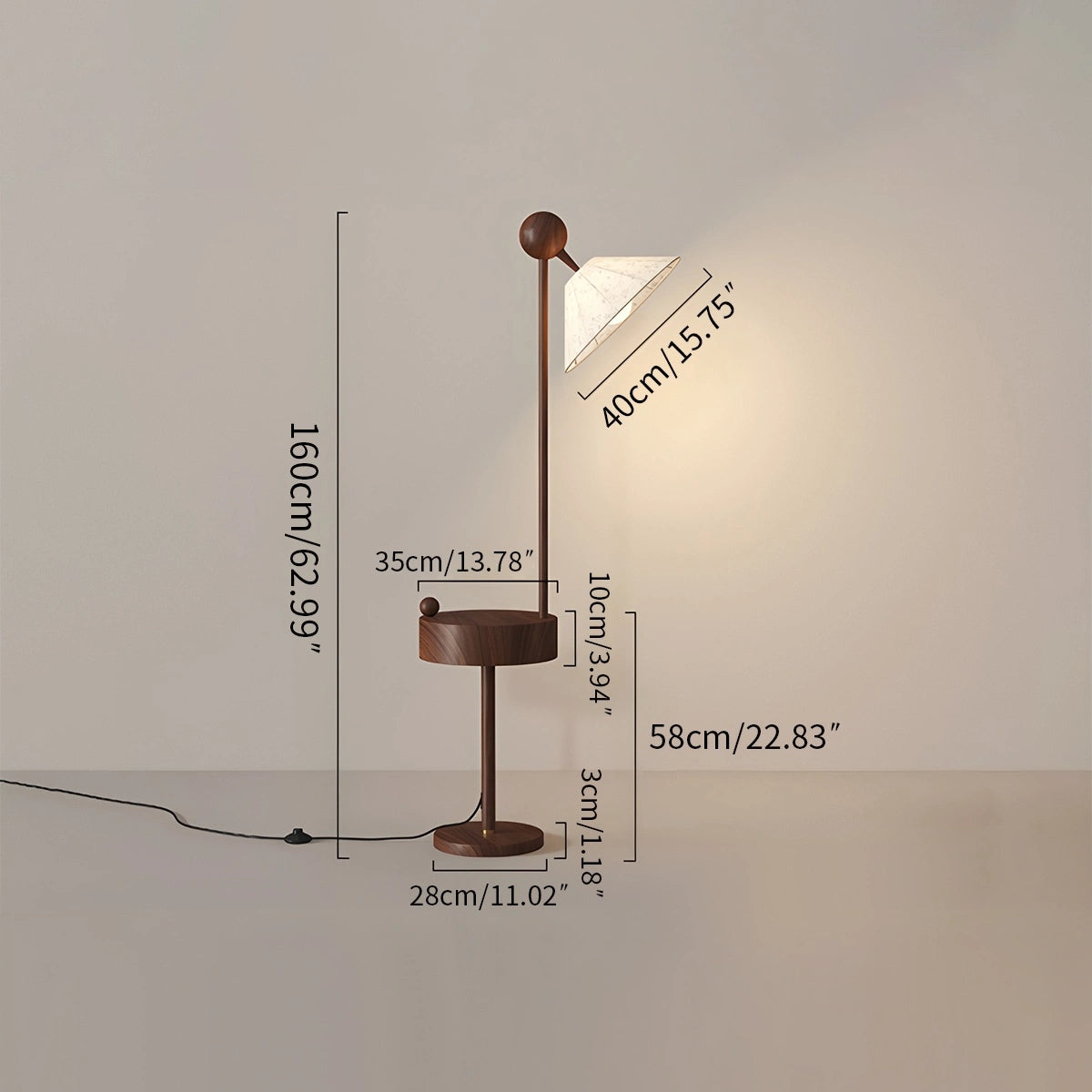 Antizer Retro Fabric Lampshade Floor Lamp with Round Shelf