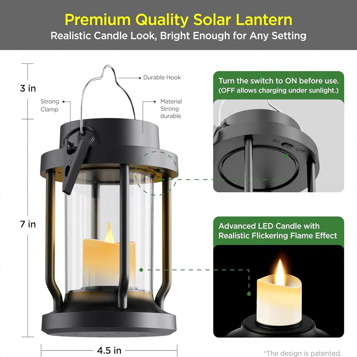Antizer Solar Flameless Candle Lantern Hanging Light
