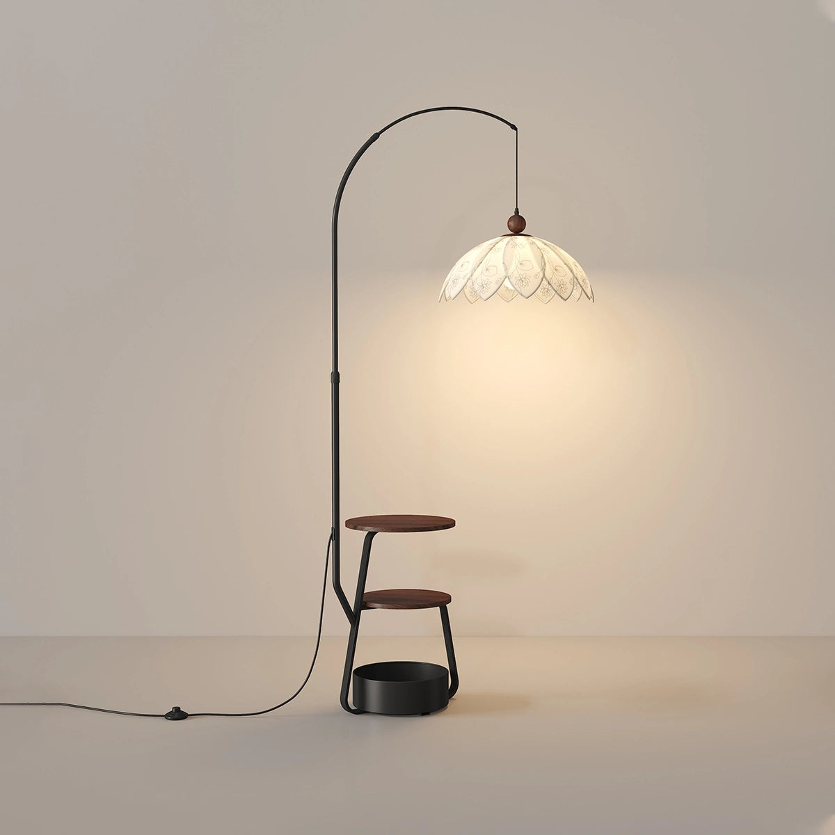 Antizer Retro Flower Bud Fishing Floor Lamp with Shelf