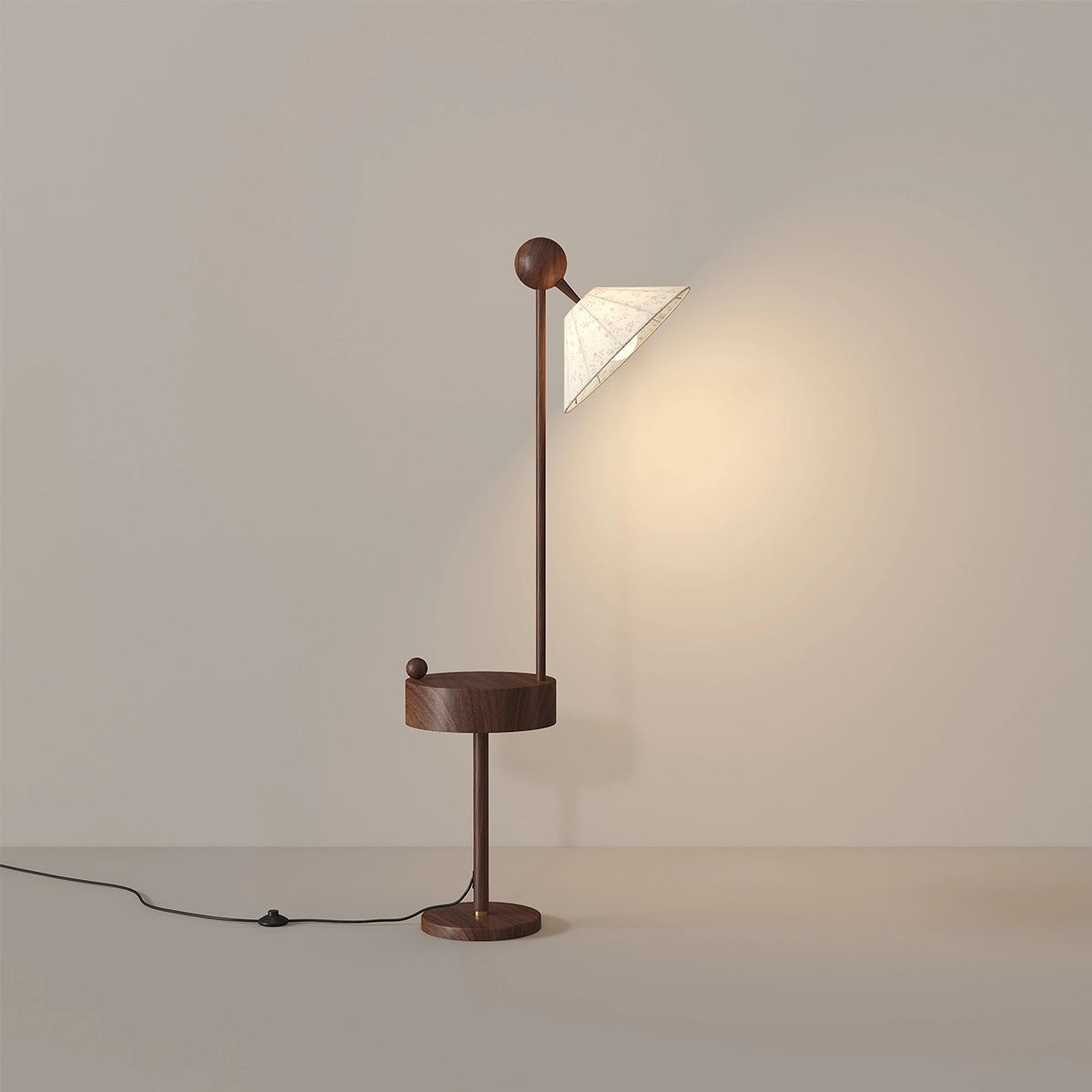 Antizer Retro Fabric Lampshade Floor Lamp with Round Shelf