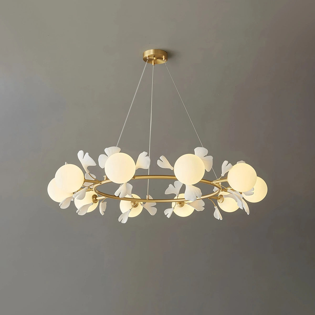 Antizer Evander Ginkgo Chandelier for Dining Area Brass & White 10 Lights