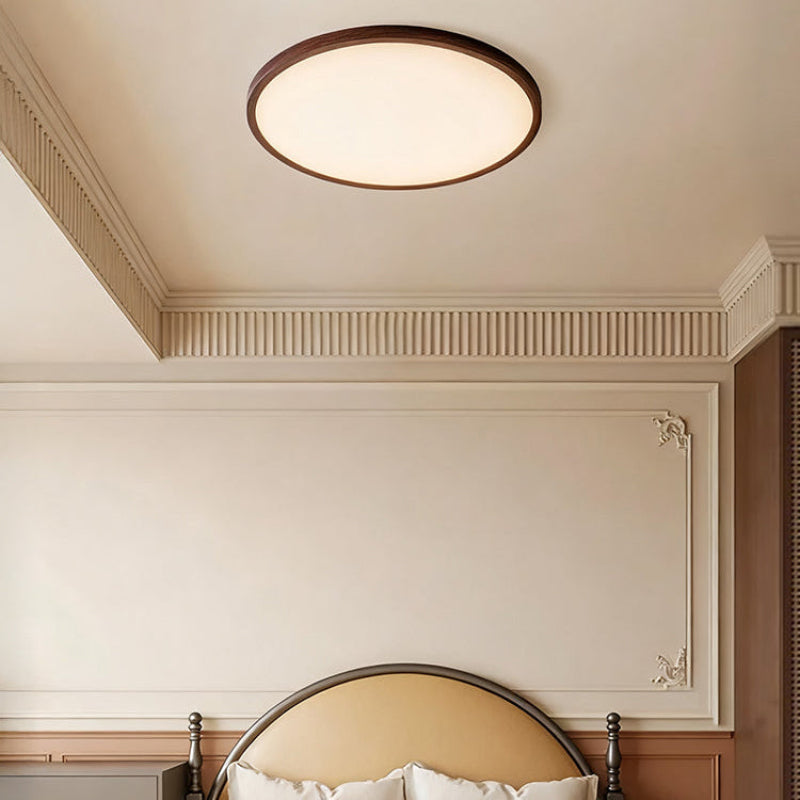 Antizer Modern Round Walnut Flat Ceiling Light