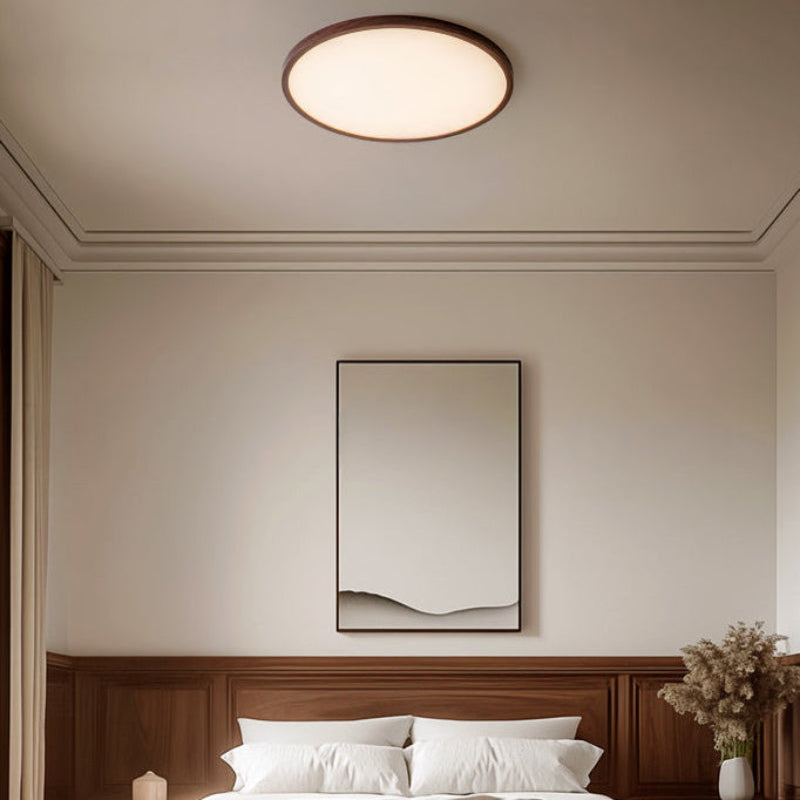Antizer Modern Round Walnut Flat Ceiling Light