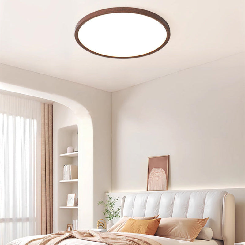 Antizer Modern Round Walnut Flat Ceiling Light