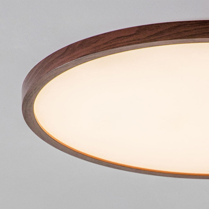 Antizer Modern Round Walnut Flat Ceiling Light