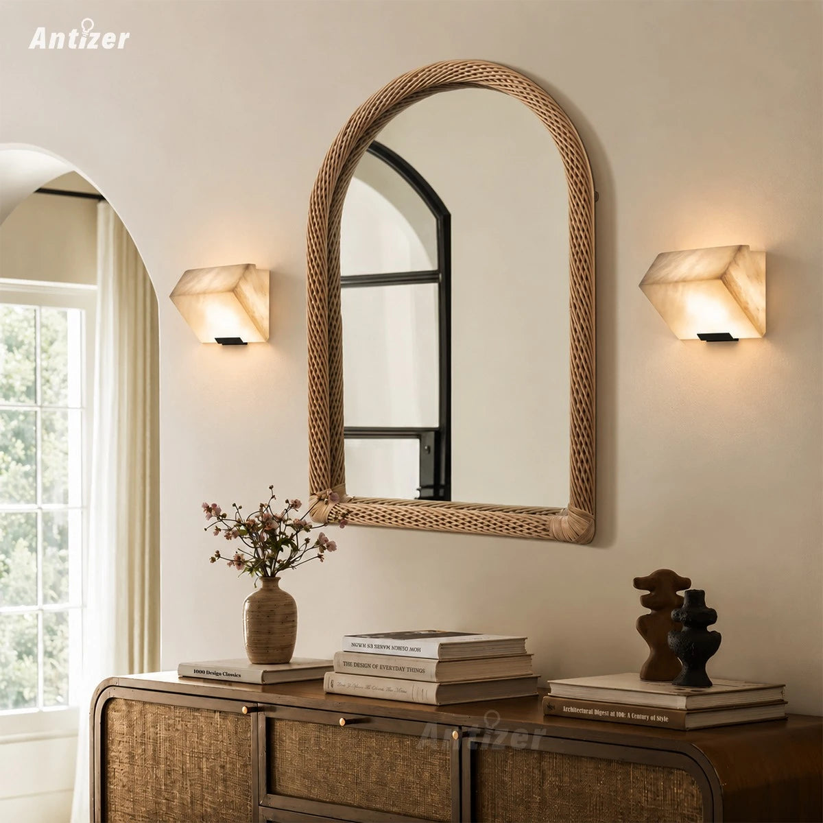 Antorcha de pared Antizer Triple Bloque Inclinado de Alabastro Español