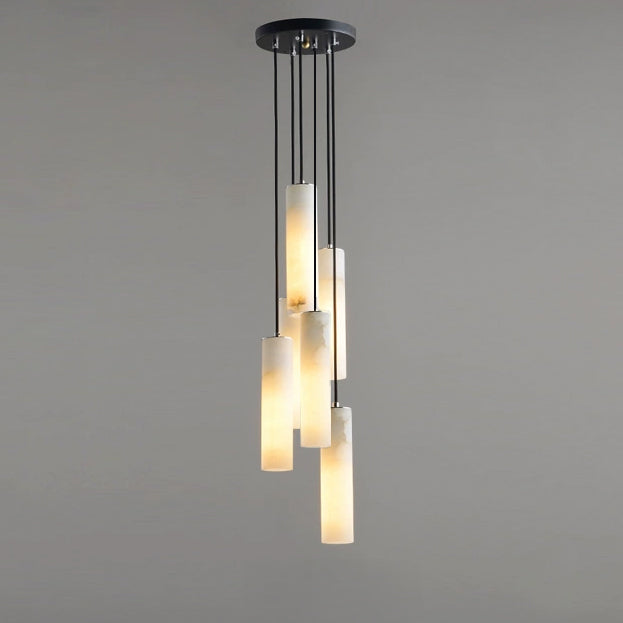 Antizer Modern Cylinder Alabaster Staircase Chandelier