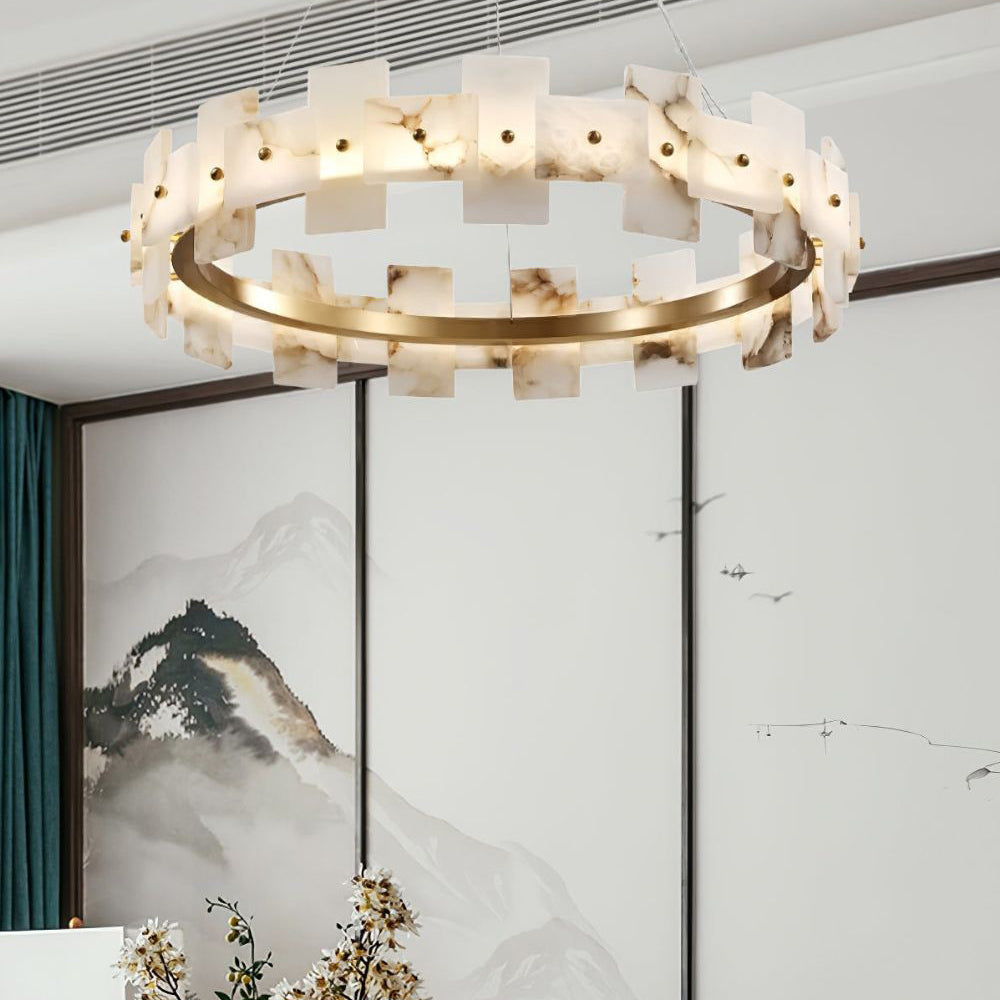 Antizer Modern Luxury Tiered Alabaster Chandelier