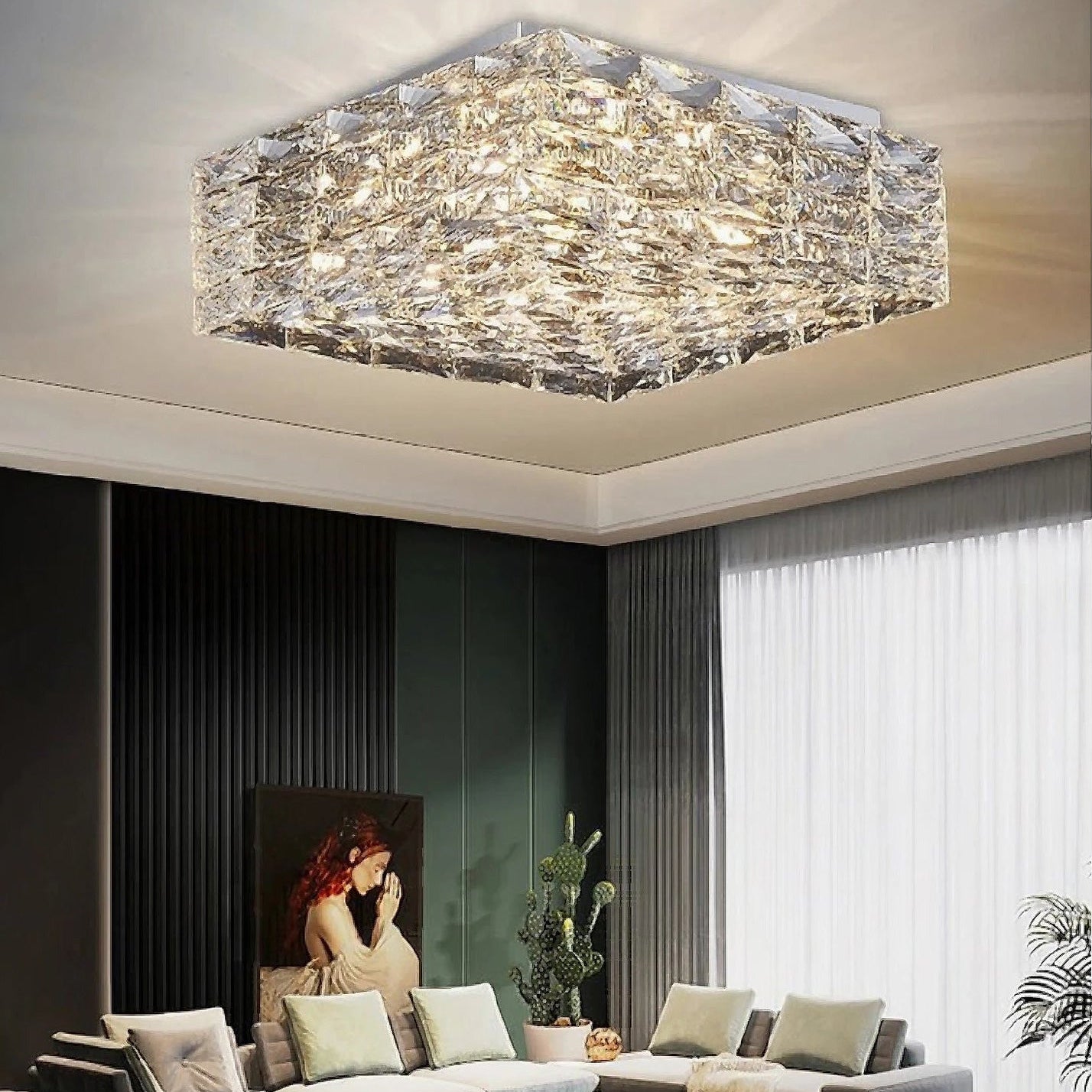 Antizer Modern Square Crystal LED Ceiling Light
