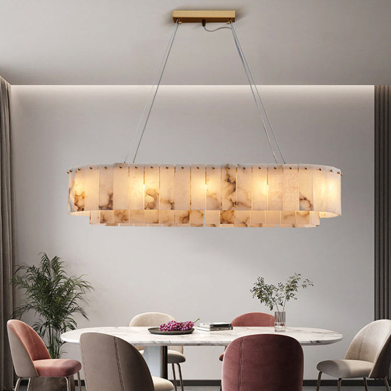 Antizer Modern Oval Linear Alabaster Chandelier