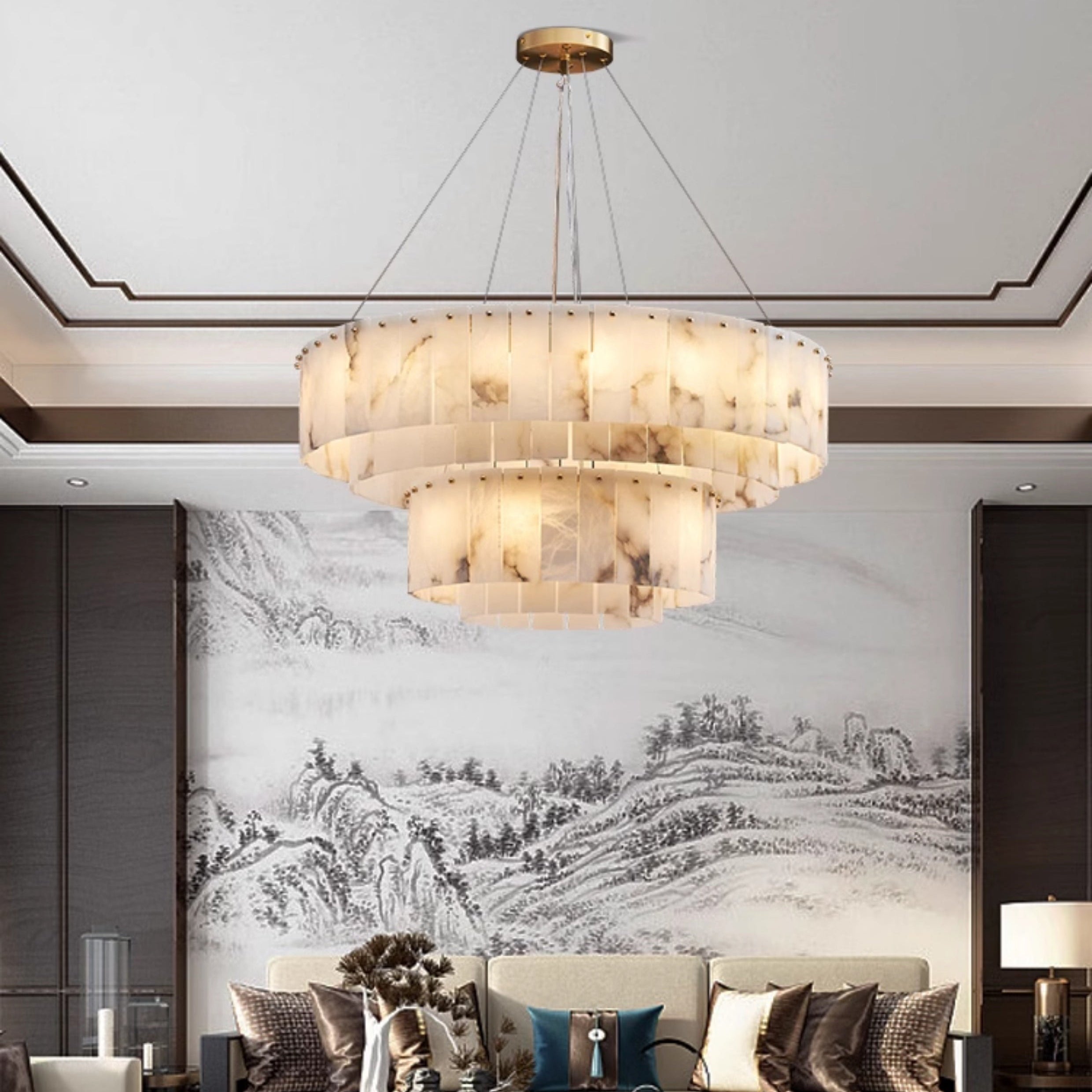 Antizer Modern Luxury Tiered Ring Alabaster Chandelier
