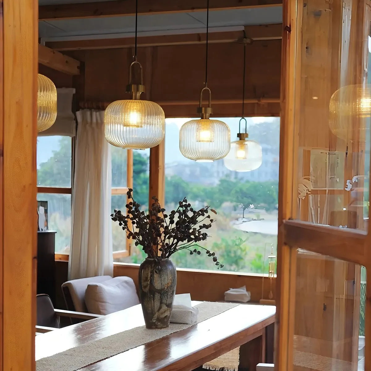 Antizer Modern Ribbed Clear Glass Pendant Light