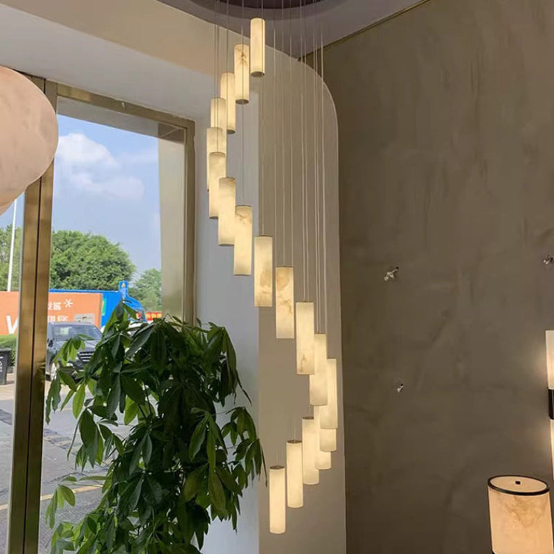 Antizer Modern Cylinder Alabaster Staircase Chandelier