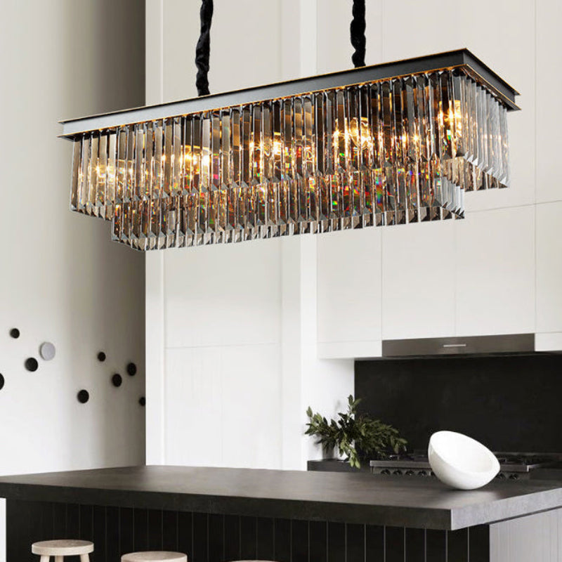 Antizer Smoked Crystal Rectangular Chandelier