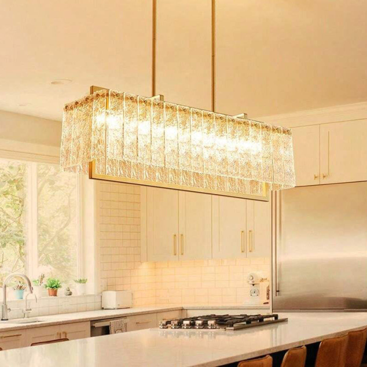 Antizer Textured Glass Linear Chandelier