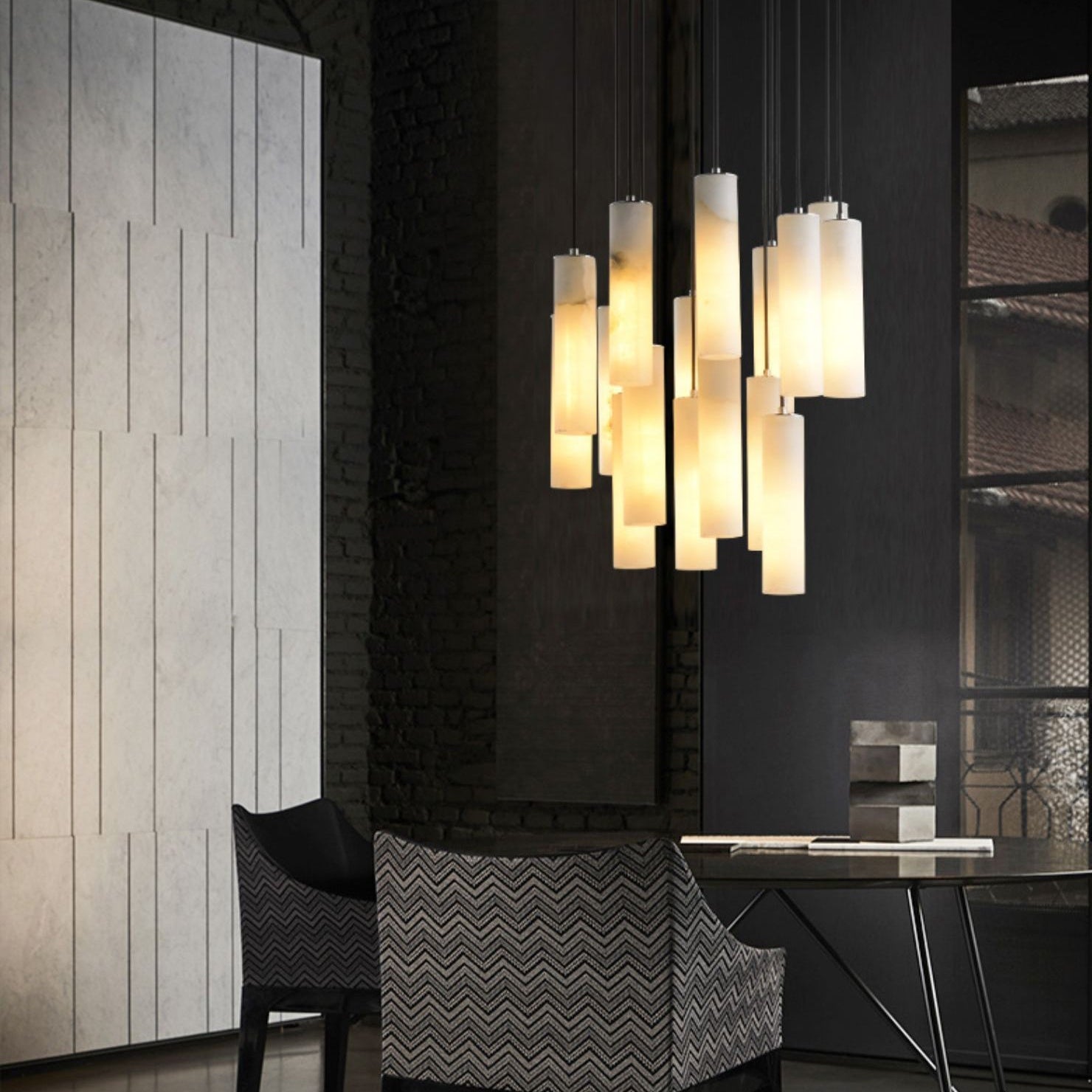 Antizer Modern Cylinder Alabaster Staircase Chandelier