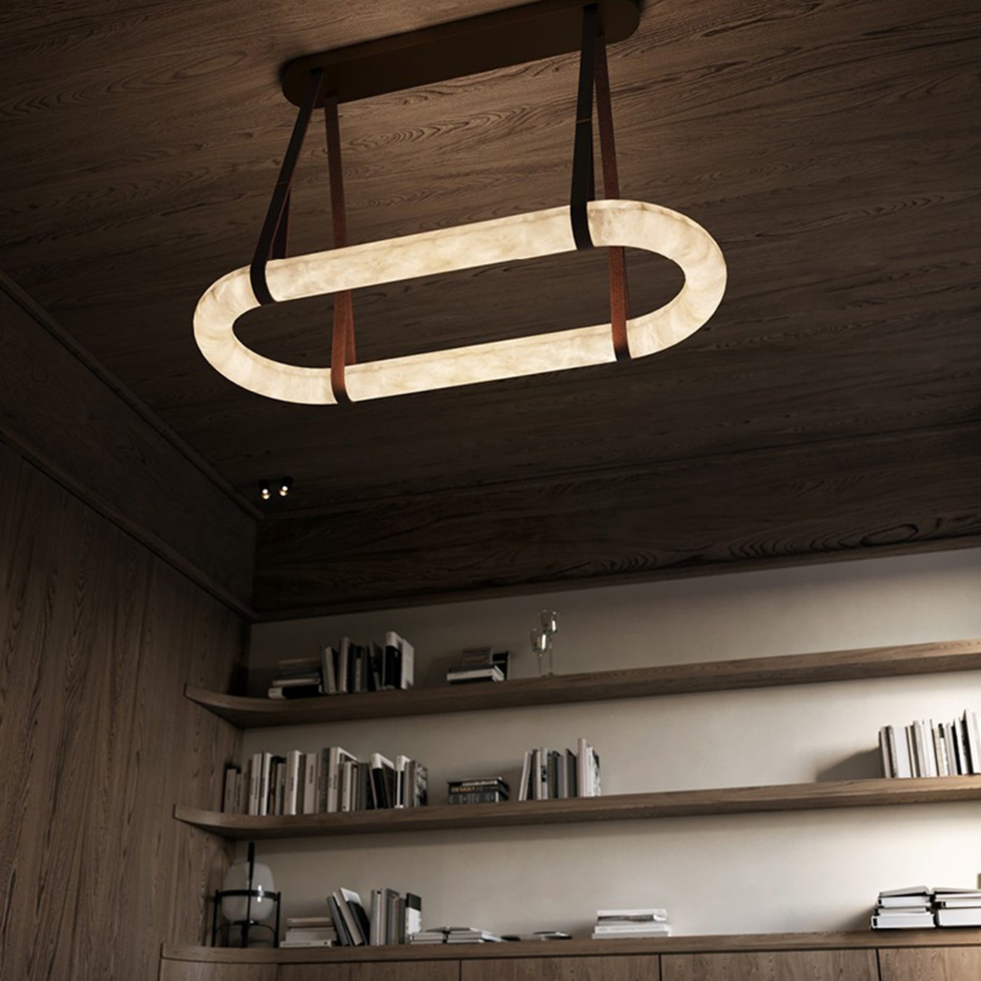 Antizer Luxury Leather Oval Alabaster Chandelier