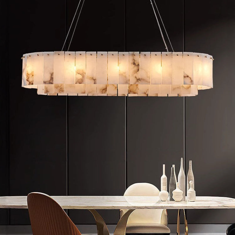 Antizer Modern Oval Linear Alabaster Chandelier