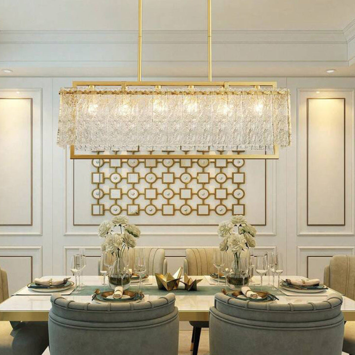 Antizer Textured Glass Linear Chandelier