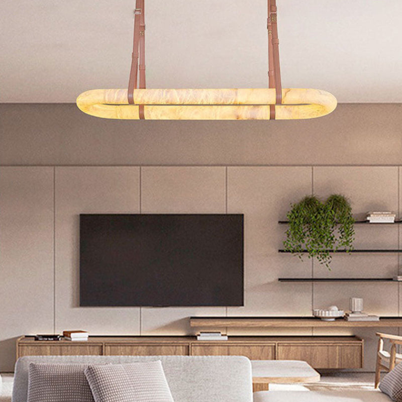 Antizer Luxury Leather Oval Alabaster Chandelier