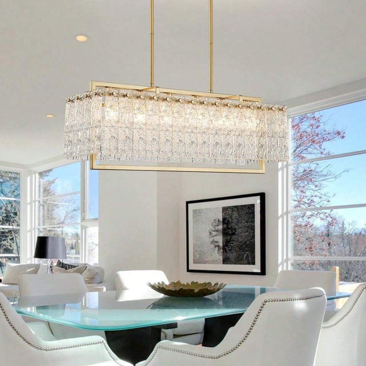 Antizer Textured Glass Linear Chandelier