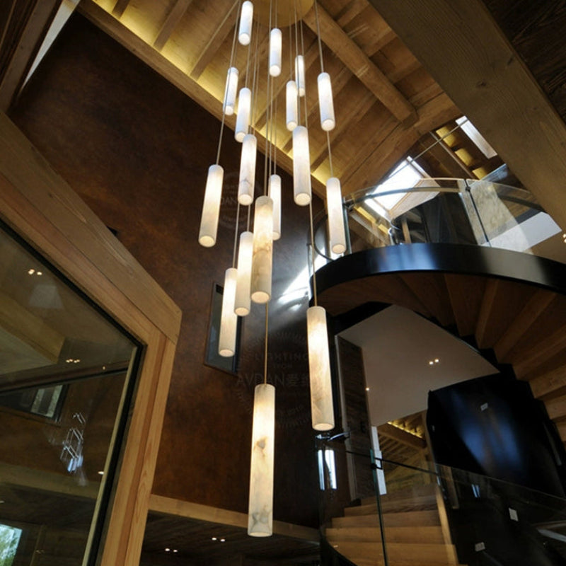 Antizer Modern Cylinder Alabaster Staircase Chandelier