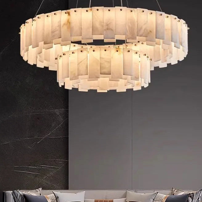 Antizer Modern Luxury Tiered Ring Alabaster Chandelier