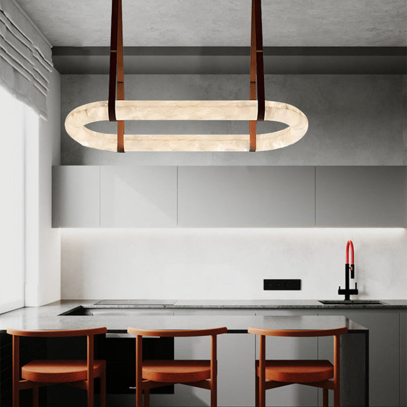 Antizer Luxury Leather Oval Alabaster Chandelier