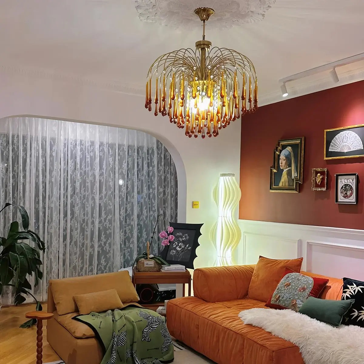 Antizer French Retro Water Drop Glass Chandelier