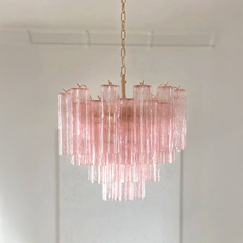 Antizer Luxury Pink Glass Tiered Chandelier