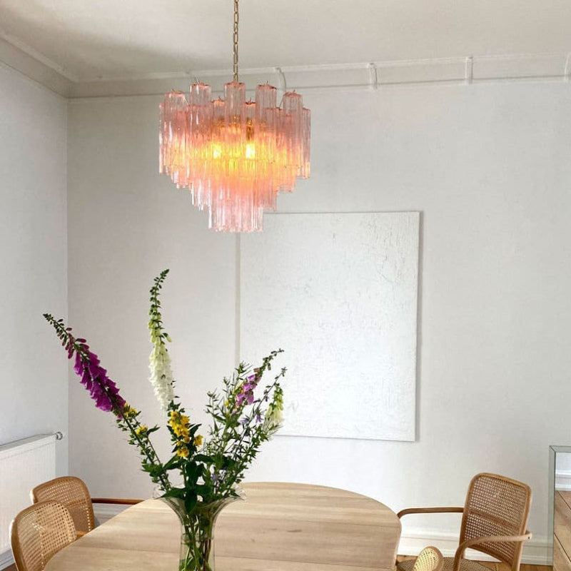 Antizer Luxury Pink Glass Tiered Chandelier