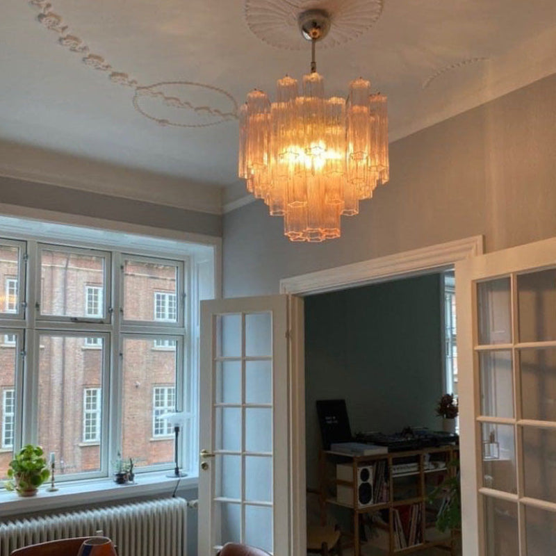Antizer Luxury Pink Glass Tiered Chandelier