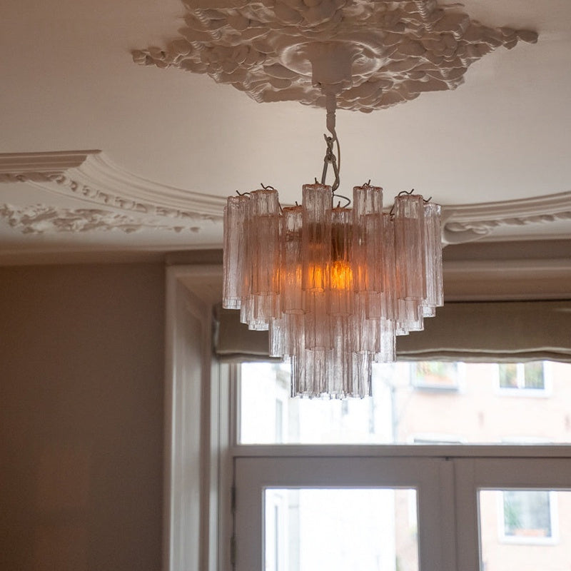 Antizer Luxury Pink Glass Tiered Chandelier