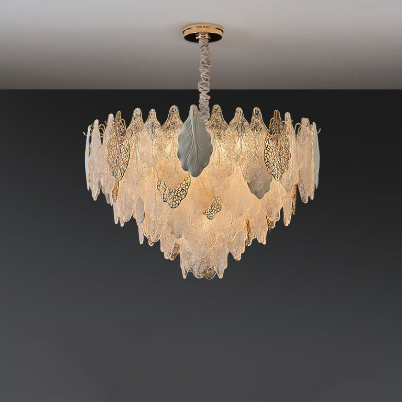 Antizer Luxury Tiered Glass Leaf Chandelier