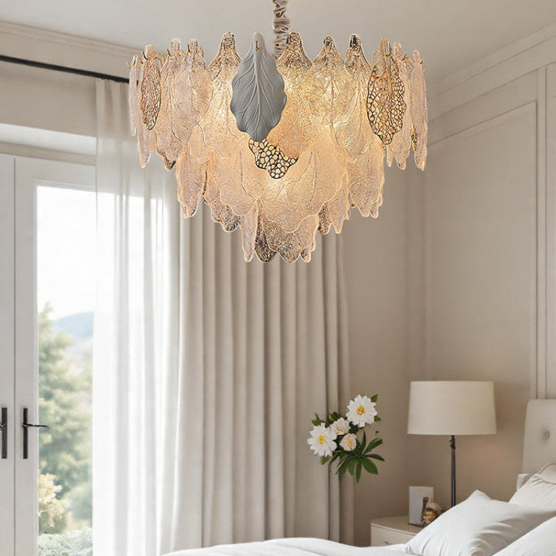 Antizer Luxury Tiered Glass Leaf Chandelier