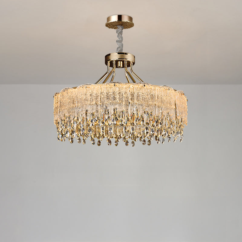 Antizer Modern Gold Fringe Crystal Chandelier