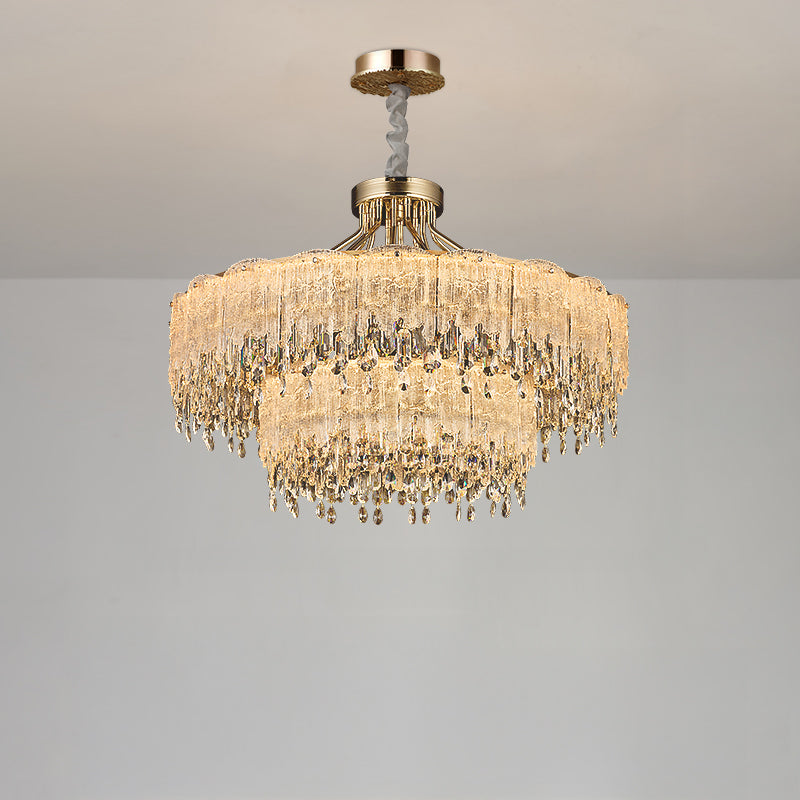 Antizer Modern Gold Fringe Crystal Chandelier