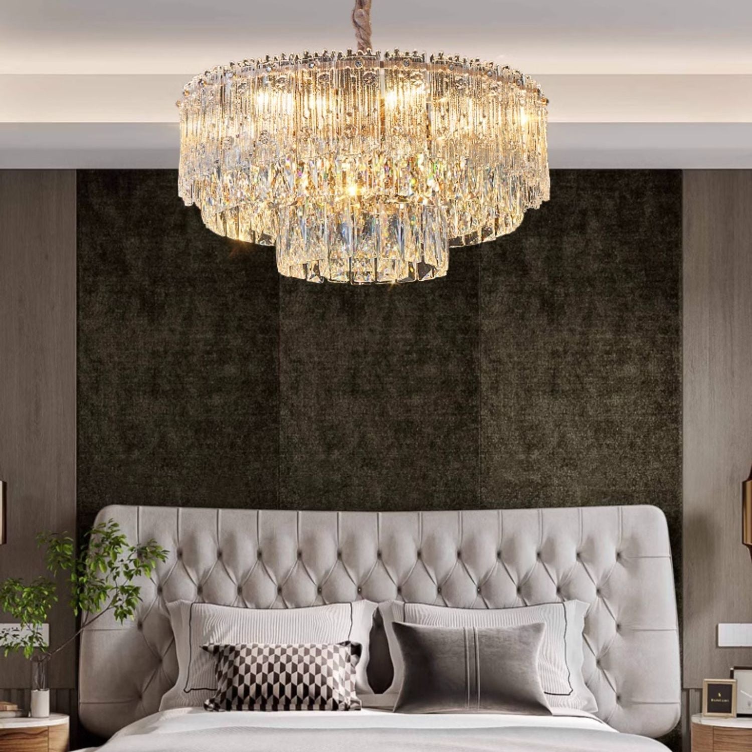 Antizer Art Luxury Tiered Round/Oval Crystal Chandelier