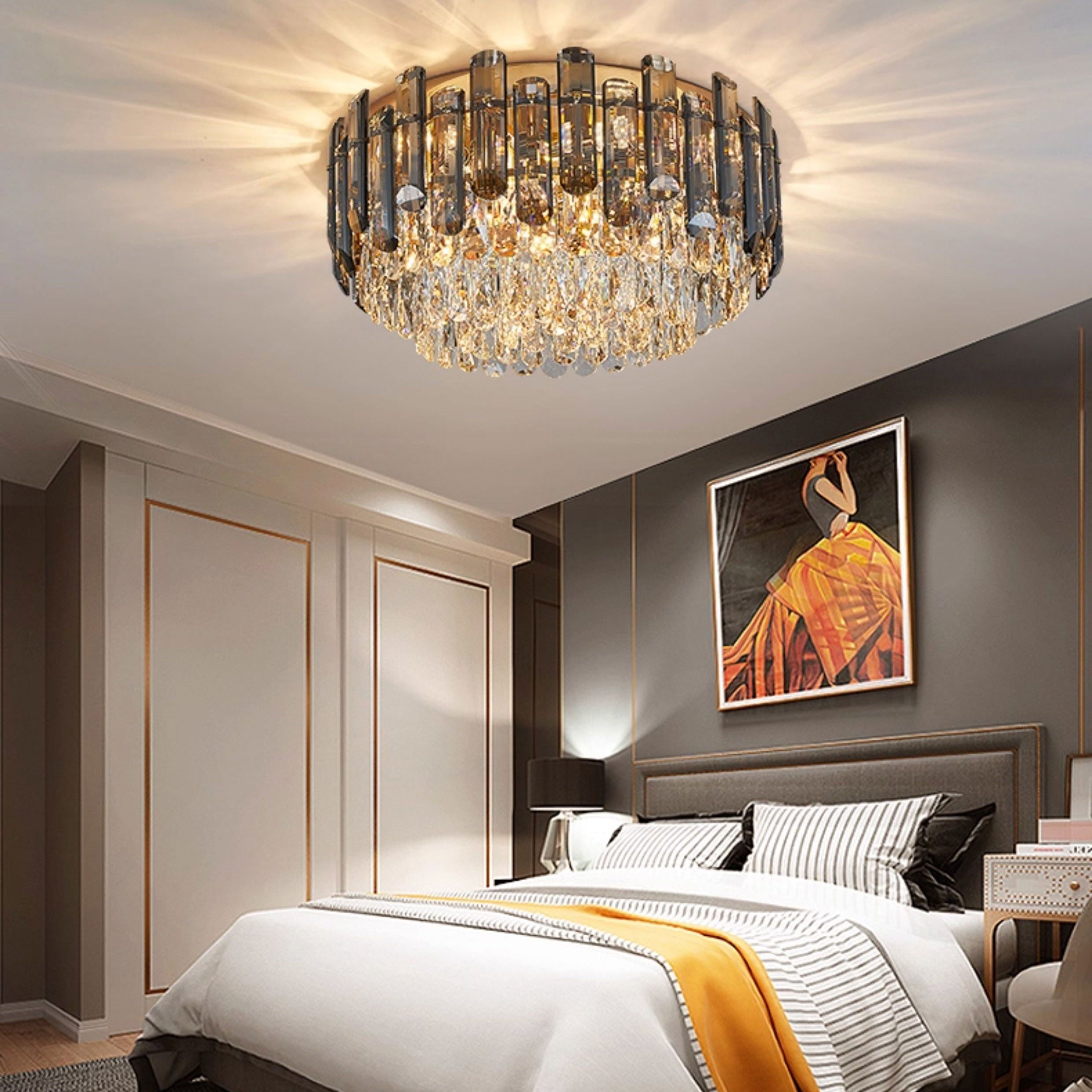 Antizer Luxury Smoked Crystal Round Ceiling Light