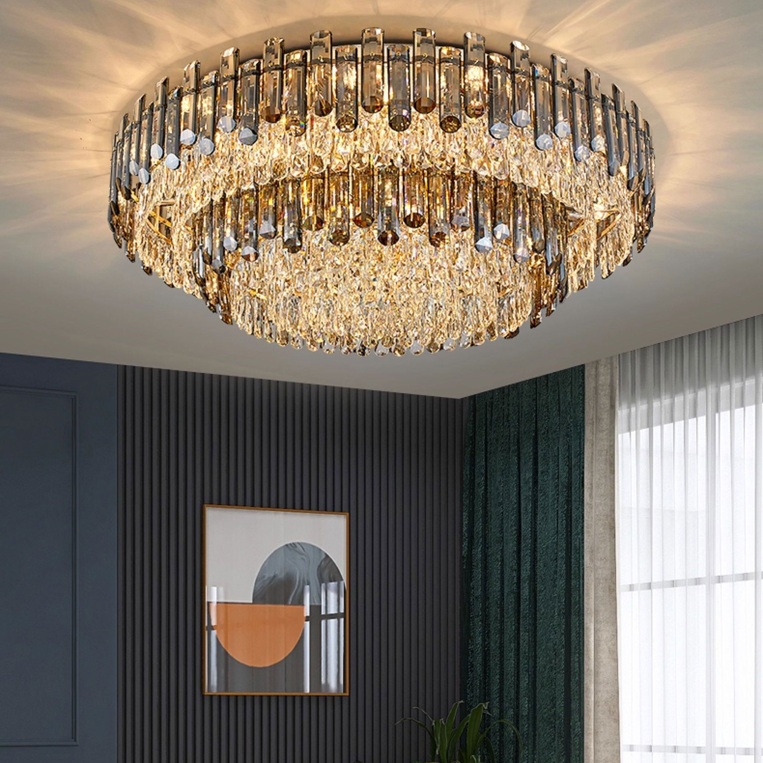 Antizer Luxury Smoked Crystal Round Ceiling Light
