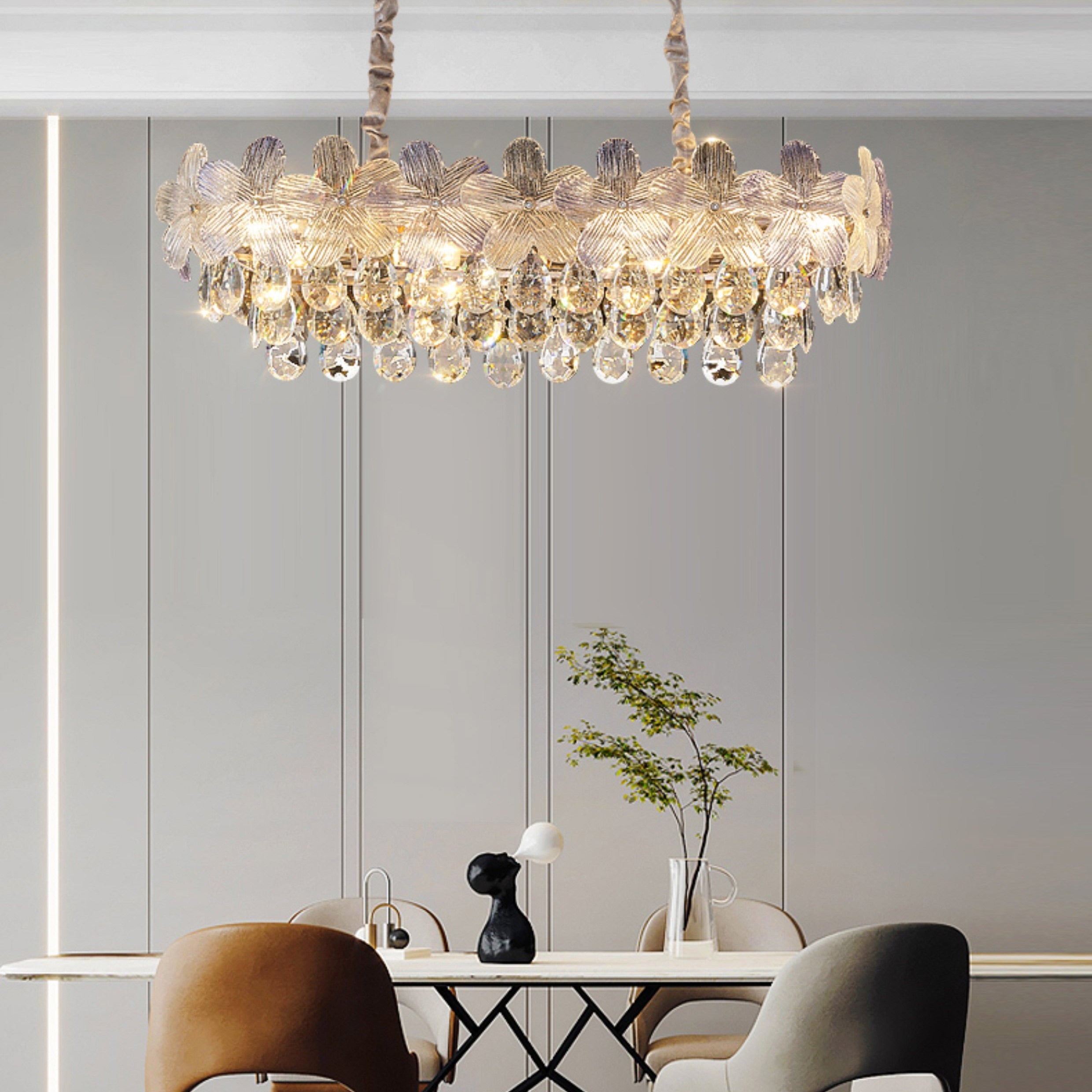 Antizer Modern Art Floral Crystal Tiered Chandelier