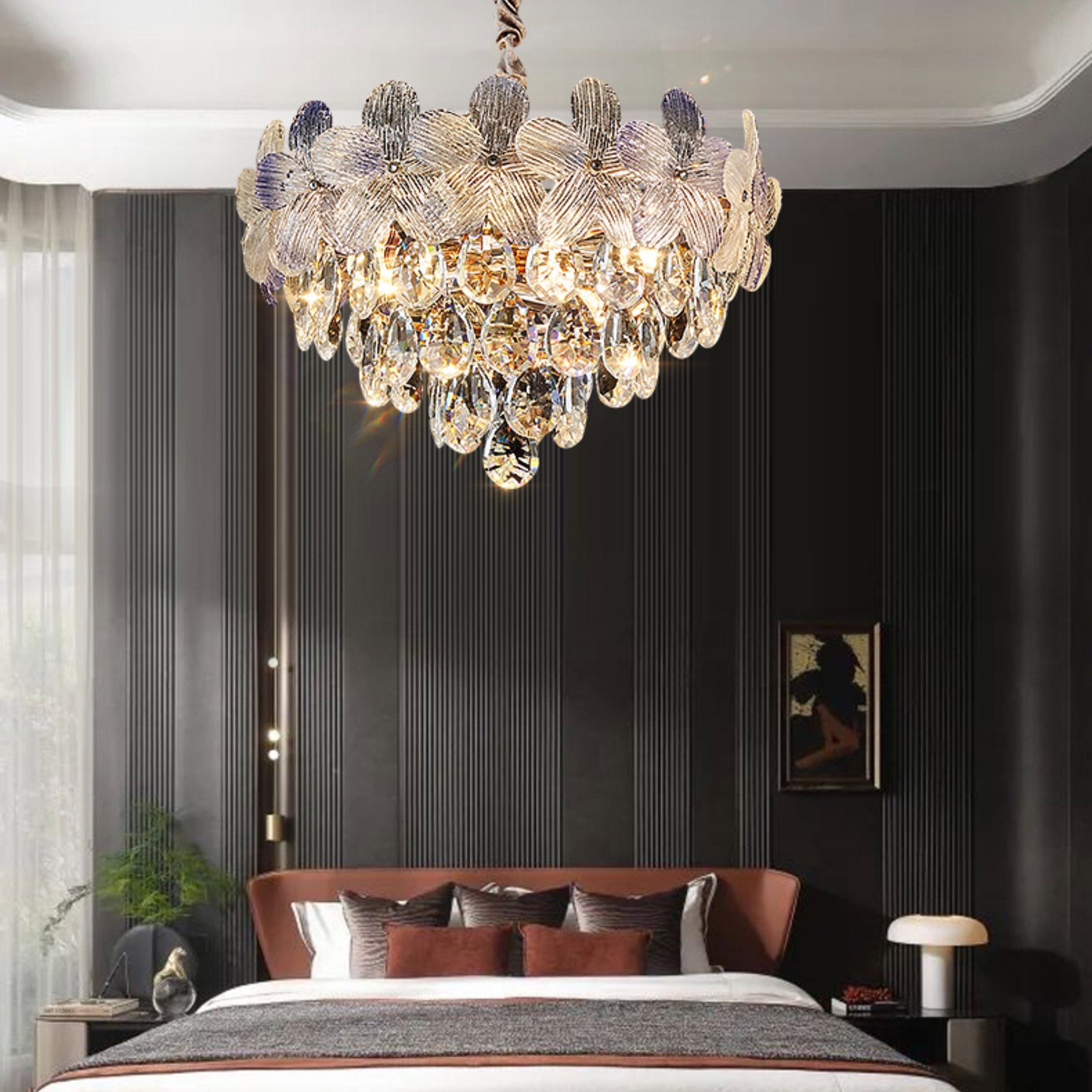 Antizer Modern Art Floral Crystal Tiered Chandelier