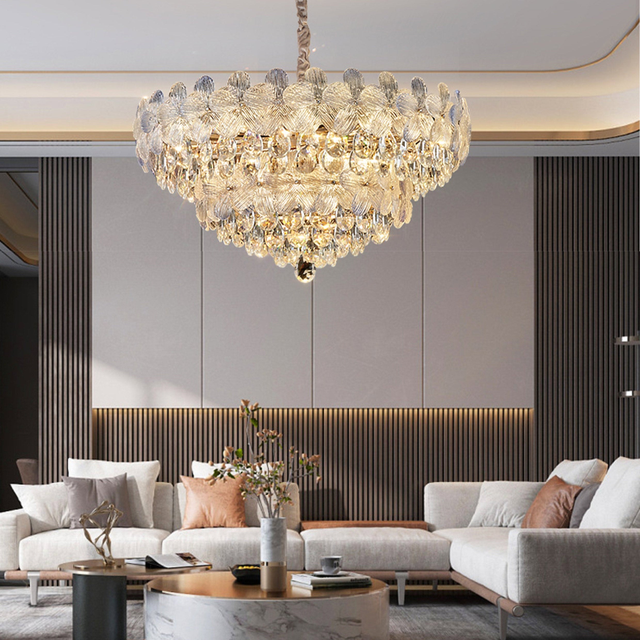 Antizer Modern Art Floral Crystal Tiered Chandelier