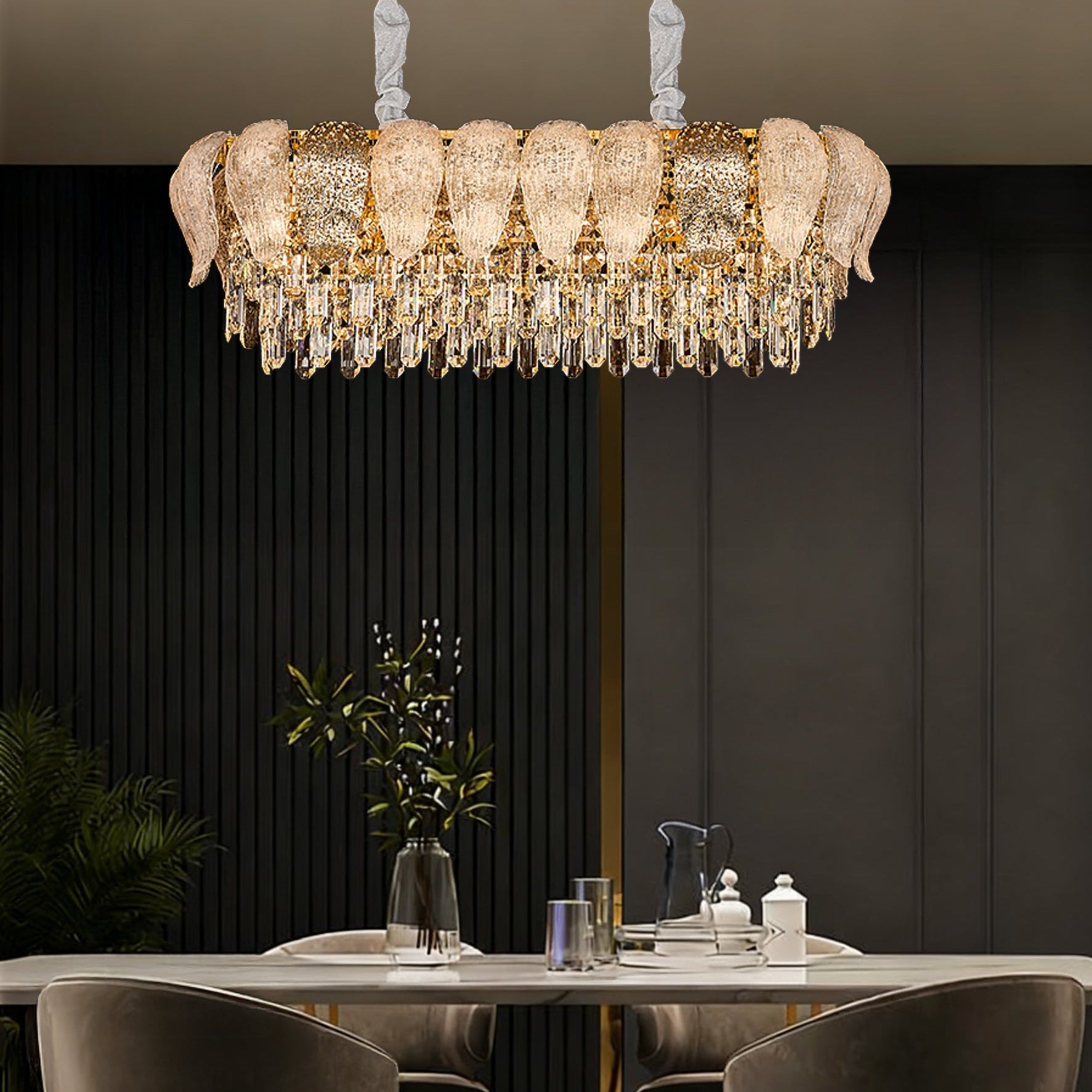Antizer Luxury Golden Leaf Crystal Chandelier