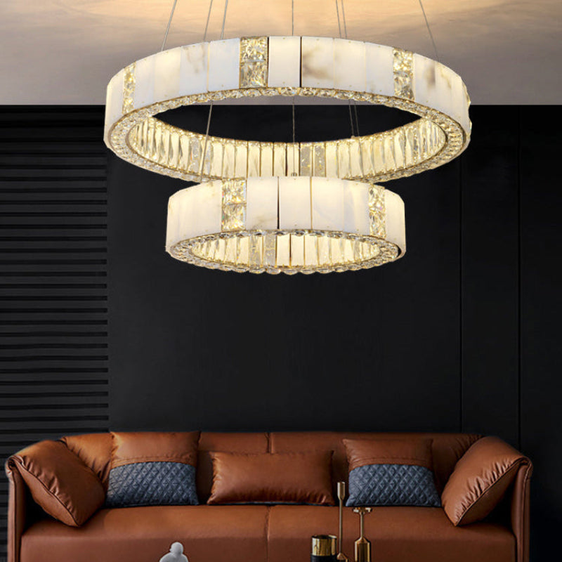 Antizer Luxury Alabaster Crystal Circular Led Chandelier