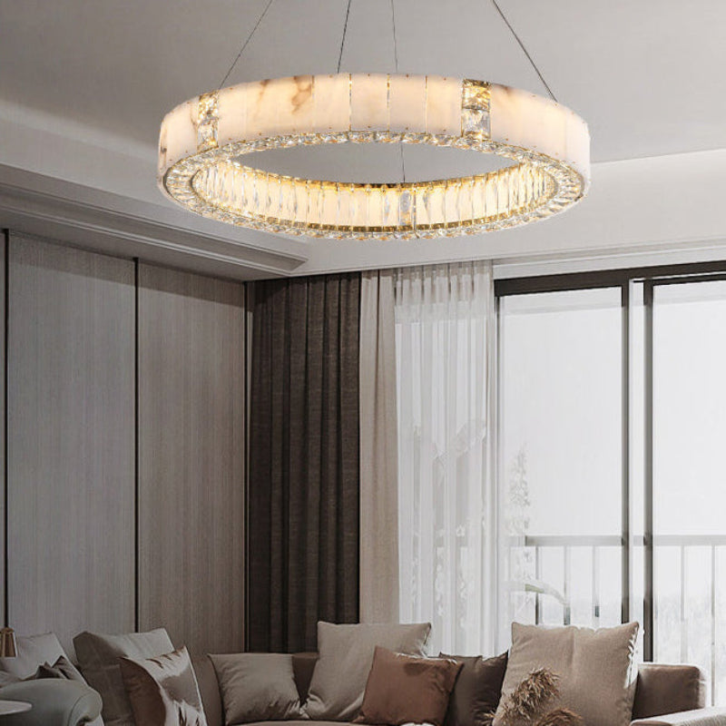 Antizer Luxury Alabaster Crystal Circular Led Chandelier