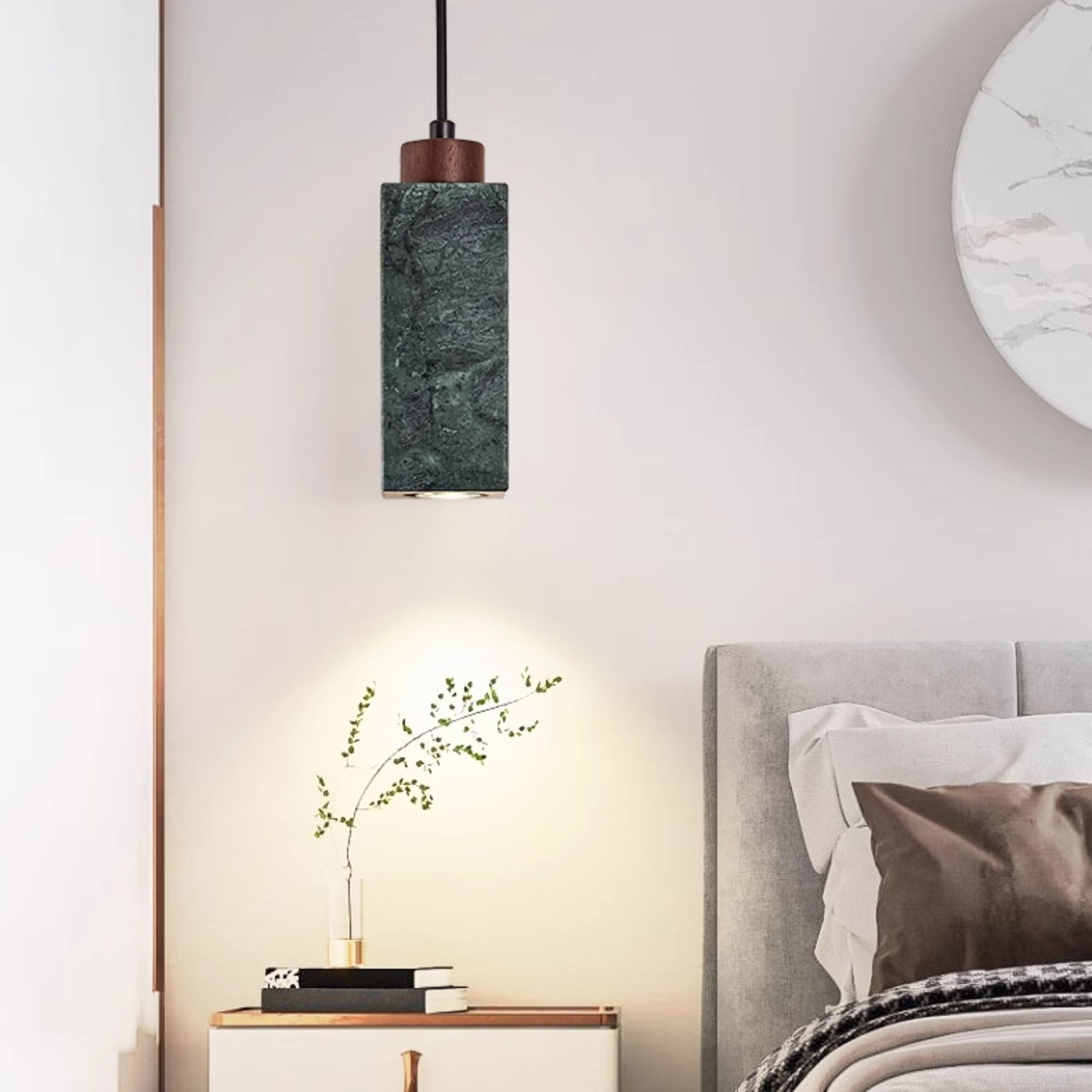 Antizer Minimalist Rectangular Travertine Pendant Light